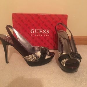 Guess multi color sling back peep toe with buckle